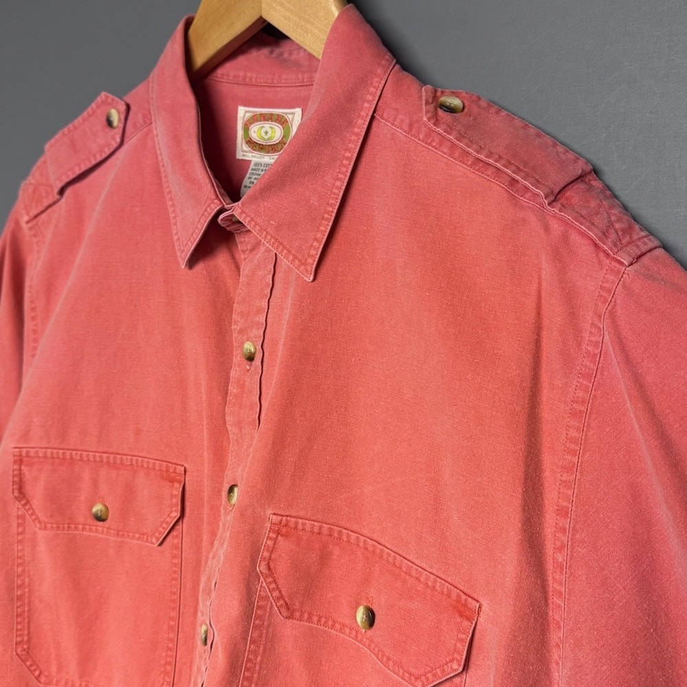Vintage Banana Republic Safari Shirt Mens Large Red Salmon Pink Cotton Epaulets - Picture 5 of 6